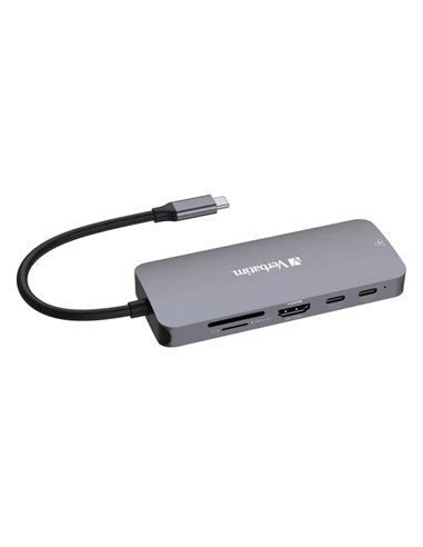 Многопортовый Адаптер Verbatim CMH-09/ USB-С/ 2xUSB-A 3.2/ 1xUSB-A 3.2(Gen 2)/ 2xUSB-C 3.2(Gen 2)/ HDMI/ RJ45/ SD/ microSD