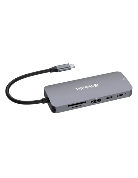 Многопортовый Адаптер Verbatim CMH-09/ USB-С/ 2xUSB-A 3.2/ 1xUSB-A 3.2(Gen 2)/ 2xUSB-C 3.2(Gen 2)/ HDMI/ RJ45/ SD/ microSD