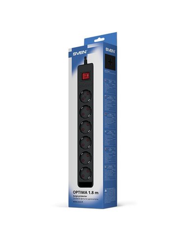 Surge Protector SVEN Optima / 6 Sockets with children protection / 3m / Wall mountable / Black