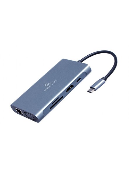 Adaptor Multiport Gembird A-CM-COMBO7-01/ USB-C/ 3xUSB-A/ 1xUSB-C (PD 100W)/ HDMI/ VGA/ miniJack 3.5mm/ SD/ microSD