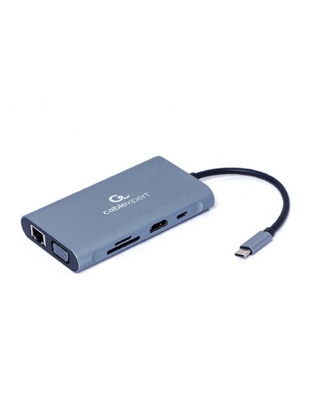 Adaptor Multiport Gembird A-CM-COMBO7-01/ USB-C/ 3xUSB-A/ 1xUSB-C (PD 100W)/ HDMI/ VGA/ miniJack 3.5mm/ SD/ microSD
