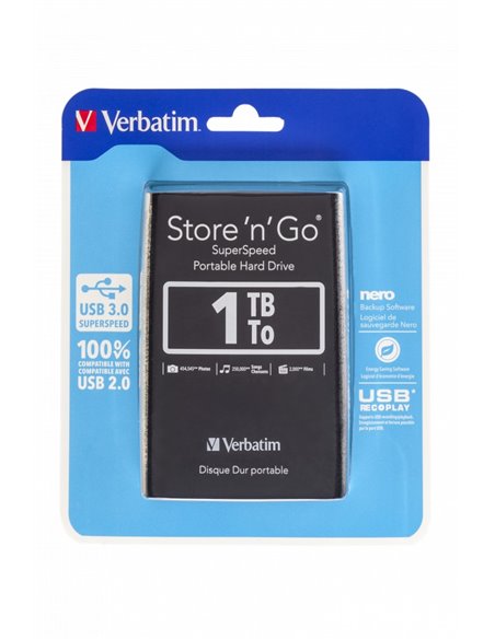 2.5” HDD Extern Verbatim Store 'n' Go G1 / USB3.0 / 1.0TB / Black