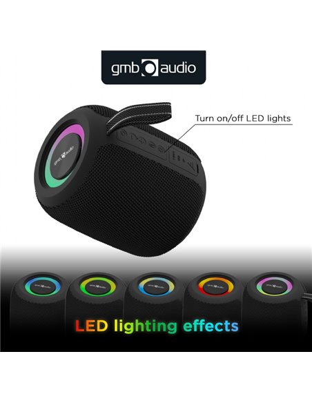 Boxa portabila Gembird SPK-BT-LED-05-BK/ 8W / Bluetooth / microSD / USB / 1200 mAh