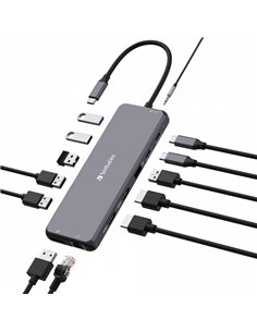 Adaptor Multiport Verbatim CMH-13/ USB-С/ 3xUSB-A 3.2/ 1xUSB-A 3.2(Gen2)/ 2xUSB-A/ 2xUSB-C/ 2xHDMI/ 1xDP/ RJ45