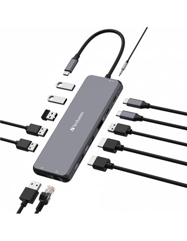 Многопортовый Адаптер Verbatim CMH-13/ USB-С/ 3xUSB-A 3.2/ 1xUSB-A 3.2(Gen2)/ 2xUSB-A/ 2xUSB-C/ 2xHDMI/ 1xDP/ RJ45