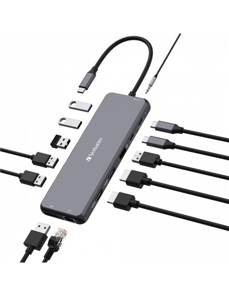 Многопортовый Адаптер Verbatim CMH-13/ USB-С/ 3xUSB-A 3.2/ 1xUSB-A 3.2(Gen2)/ 2xUSB-A/ 2xUSB-C/ 2xHDMI/ 1xDP/ RJ45