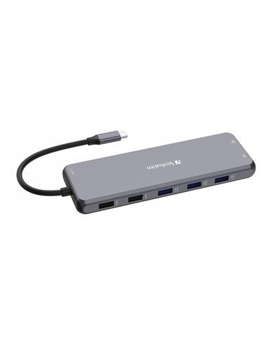 Adaptor Multiport Verbatim CMH-13/ USB-С/ 3xUSB-A 3.2/ 1xUSB-A 3.2(Gen2)/ 2xUSB-A/ 2xUSB-C/ 2xHDMI/ 1xDP/ RJ45