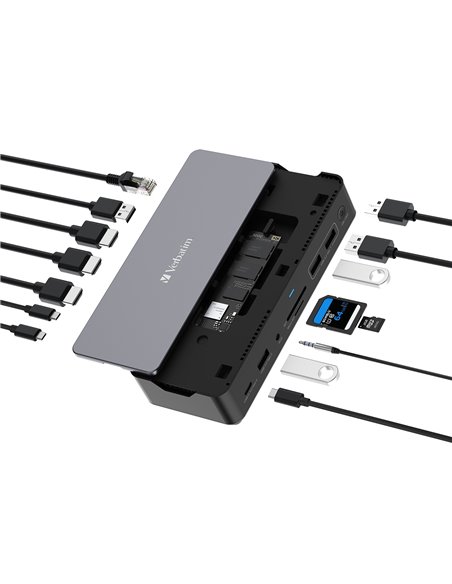 Док-станция Verbatim USB-C Pro CDS-15S со слотом M.2 NVMe, 15 портов