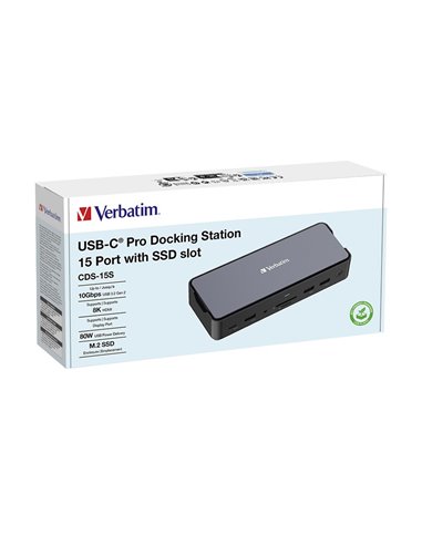 Док-станция Verbatim USB-C Pro CDS-15S со слотом M.2 NVMe, 15 портов