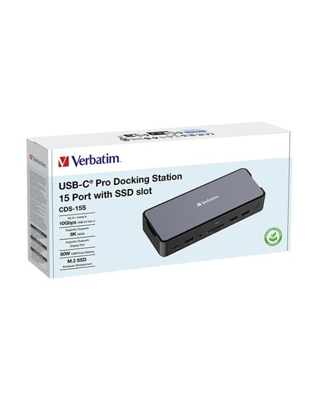 Док-станция Verbatim USB-C Pro CDS-15S со слотом M.2 NVMe, 15 портов