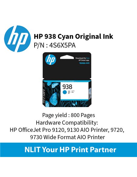 HP 938 (4S6X7PE) Yellow Original Ink Cartridge for HP OfficeJet Pro 9125e, 9135e, 9720, 9730, HP OFFICEJET PRO 9120 ALL-IN-O...