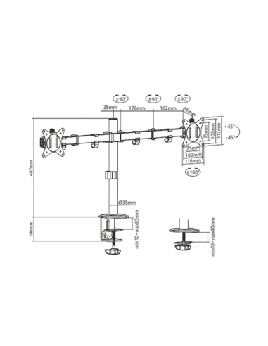 Suport birou pentru monitoare Gembird MA-D2-01, Negru