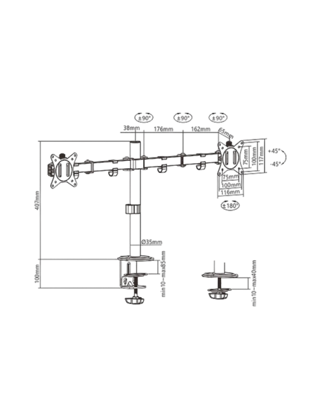 Настольный кронштейн для монитора Gembird MA-D2-01, Чёрный