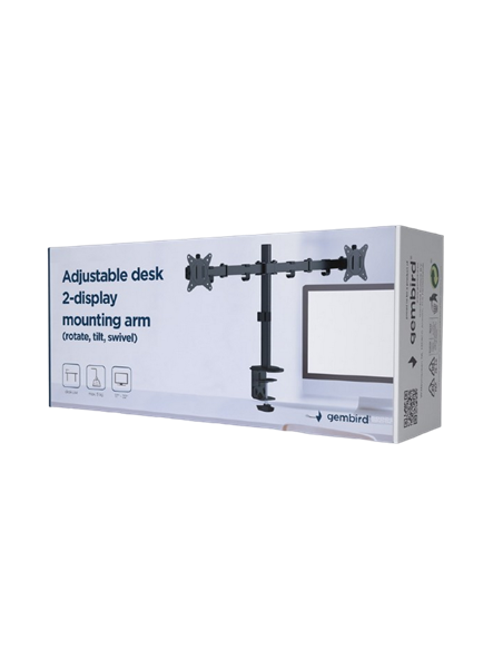 Suport birou pentru monitoare Gembird MA-D2-01, Negru