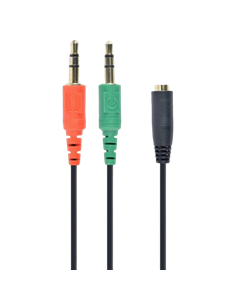 Audio Adaptor Cablexpert CCA-418, 3.5mm 4-pin (F) - 2x3.5mm 3-pin (M), 0,2m, Negru