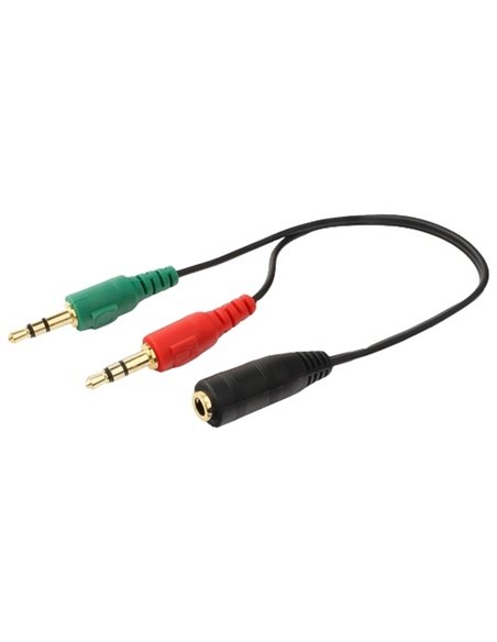 Audio Adaptor Cablexpert CCA-418, 3.5mm 4-pin (F) - 2x3.5mm 3-pin (M), 0,2m, Negru