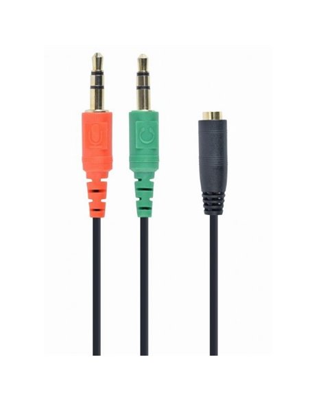 Аудио адаптер Cablexpert CCA-418, 3.5mm 4-pin (F) - 2x3.5mm 3-pin (M), 0,2м, Чёрный Аудио адаптер Cablexpert CCA-418, 3.5mm 4-pin (F) - 2x3.5mm 3-pin (M), 0,2м, Чёрный