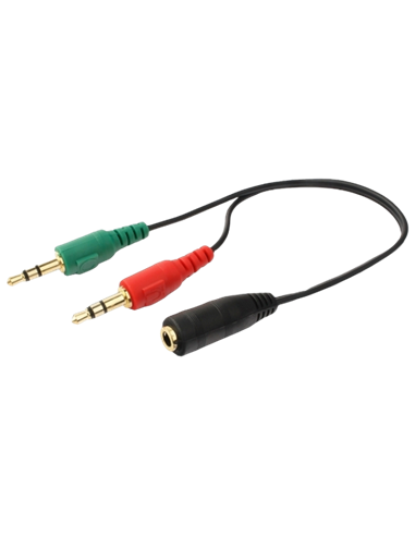 Аудио адаптер Cablexpert CCA-418, 3.5mm 4-pin (F) - 2x3.5mm 3-pin (M), 0,2м, Чёрный
