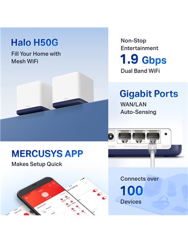 Sistem Wi-Fi Mesh MERCUSYS Halo H50G (2-pack), Alb