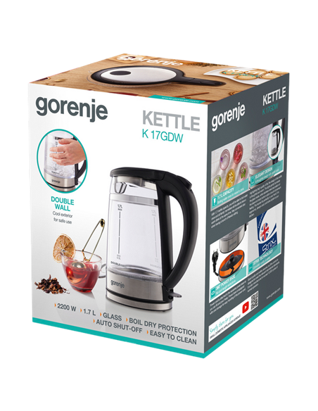 Электрочайник Gorenje K17GDW, Чёрный Электрочайник Gorenje K17GDW, Чёрный
