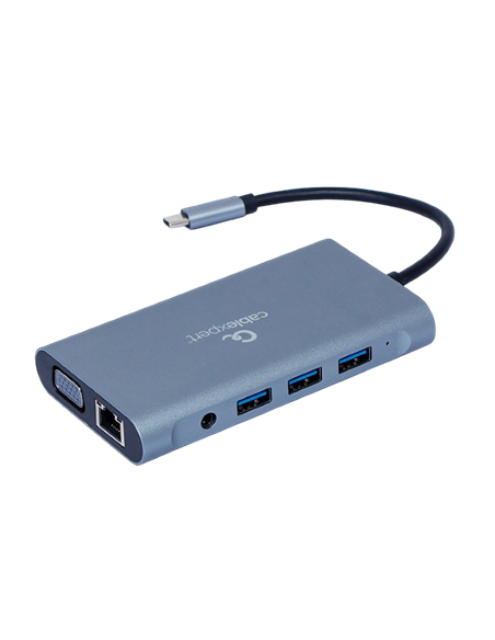 Adaptor Video Cablexpert A-CM-COMBO7-01, USB Type-C - LAN, VGA, HDMI, USB Type-C, USB Type-A, SD card-reader, Gri