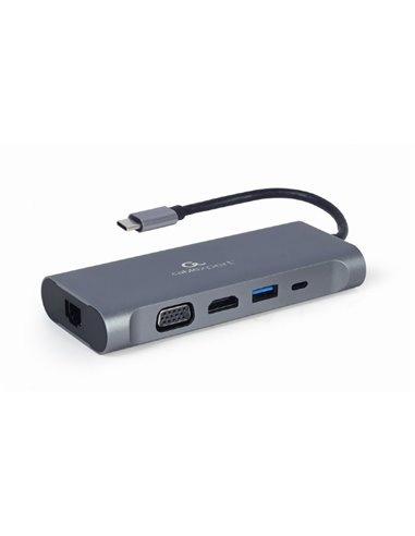 Adaptor Video Cablexpert A-CM-COMBO7-01, USB Type-C - LAN, VGA, HDMI, USB Type-C, USB Type-A, SD card-reader, Gri
