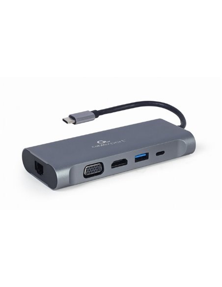 Adaptor Video Cablexpert A-CM-COMBO7-01, USB Type-C - LAN, VGA, HDMI, USB Type-C, USB Type-A, SD card-reader, Gri