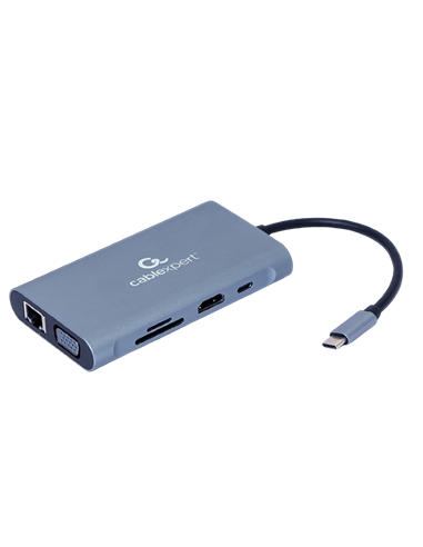 Adaptor Video Cablexpert A-CM-COMBO7-01, USB Type-C - LAN, VGA, HDMI, USB Type-C, USB Type-A, SD card-reader, Gri