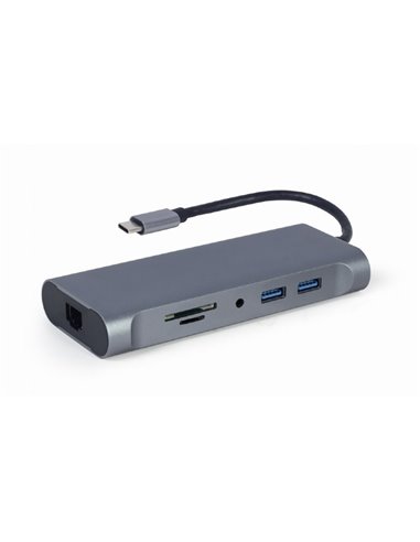 Видеоадаптер Cablexpert A-CM-COMBO7-01, USB Type-C - LAN, VGA, HDMI, USB Type-C, USB Type-A, SD card-reader, Серый