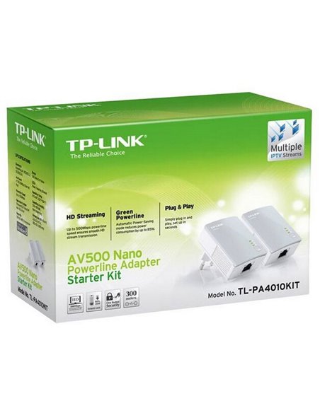 Адаптер Powerline TP-LINK TL-PA4010 KIT, AV600, 600 Mбит/c, Белый