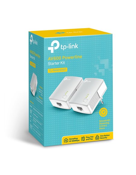 Адаптер Powerline TP-LINK TL-PA4010 KIT, AV600, 600 Mбит/c, Белый