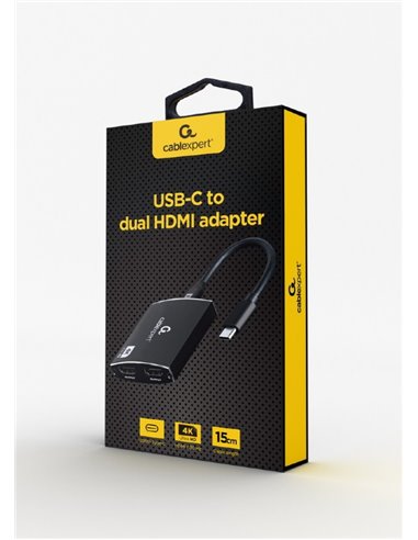 Видеокабель Cablexpert A-CM-HDMIF2-01, USB 3.1 Type-C (F) - 2 x HDMI (F), 0.15 м, Чёрный