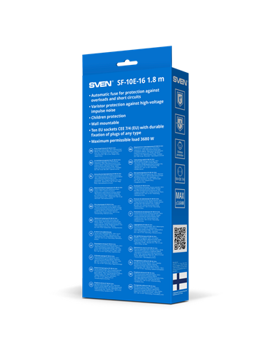 Prelungitor electric SVEN SF-10E-16, 10 Prize, 1,8m, Negru