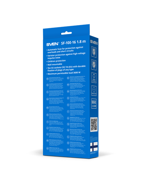 Prelungitor electric SVEN SF-10E-16, 10 Prize, 1,8m, Negru