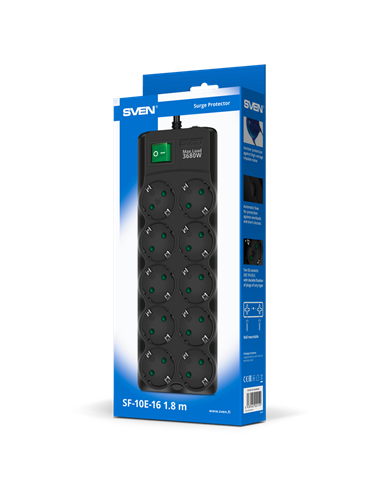 Prelungitor electric SVEN SF-10E-16, 10 Prize, 1,8m, Negru