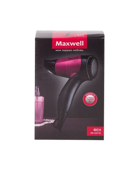 Компактный фен Maxwell MW-2007, 1200 Вт, Чёрный | Розовый Компактный фен Maxwell MW-2007, 1200 Вт, Чёрный | Розовый