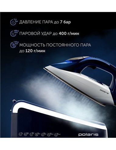 Утюг с парогенератором Polaris PSS6501K, 3000Вт, Белый Синий