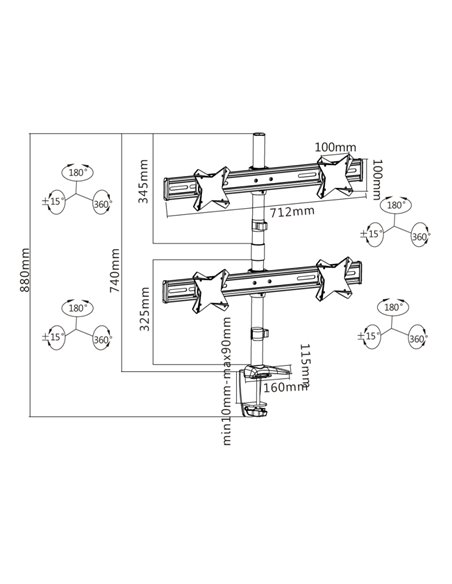 Suport birou pentru monitoare Reflecta PLANO Desk 23-1010Q, Argintiu