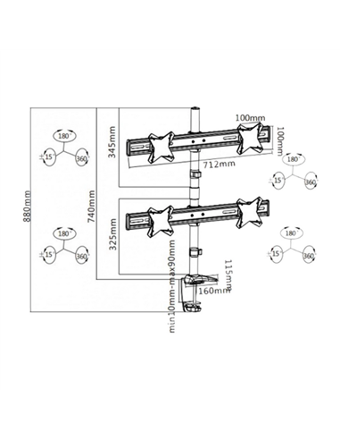 Suport birou pentru monitoare Reflecta PLANO Desk 23-1010Q, Argintiu