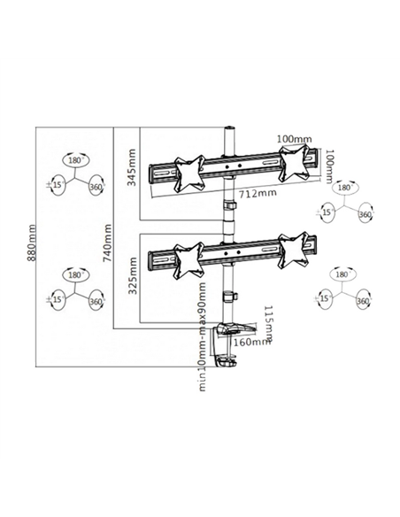 Suport birou pentru monitoare Reflecta PLANO Desk 23-1010Q, Argintiu