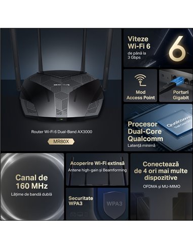 Router fără fir MERCUSYS MR80X, Negru