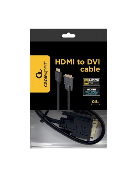Видео кабель Cablexpert CC-HDMI-DVI-0.5M, HDMI (M) - DVI-I (M), 0,5м, Чёрный