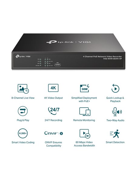 Înregistrator video TP-LINK VIGI NVR1004H-4P, Negru