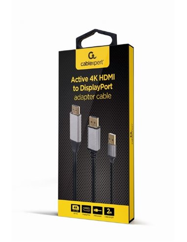 Переходник Cablexpert A-HDMIM-DPM-01, HDMI - DisplayPort, USB Type-A, 2м, Черный