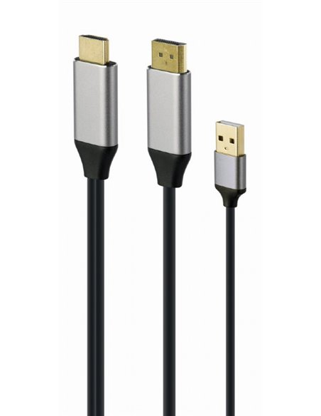 Adaptor Cablexpert A-HDMIM-DPM-01, HDMI - DisplayPort, USB Type-A, 2m, Negru