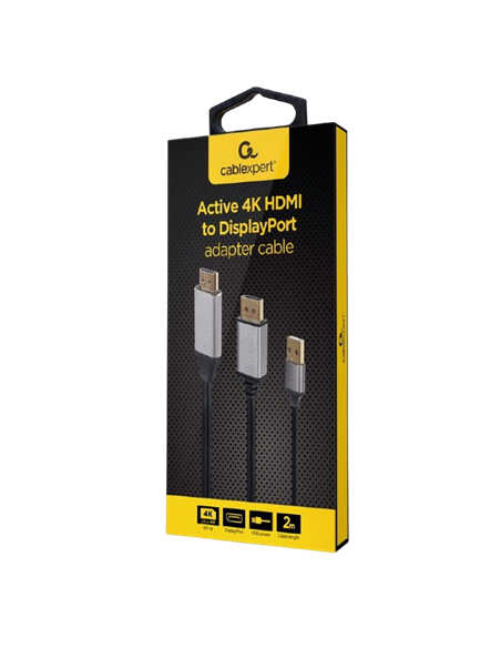 Переходник Cablexpert A-HDMIM-DPM-01, HDMI - DisplayPort, USB Type-A, 2м, Черный