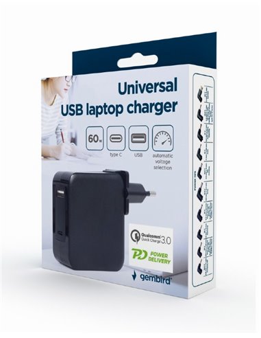 Adaptor de rețea universal Gembird NPA-PD60-01, 60W