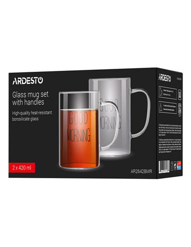 Set cupe Ardesto AR2642BMR, 420 ml, 2 bucs, Transparent