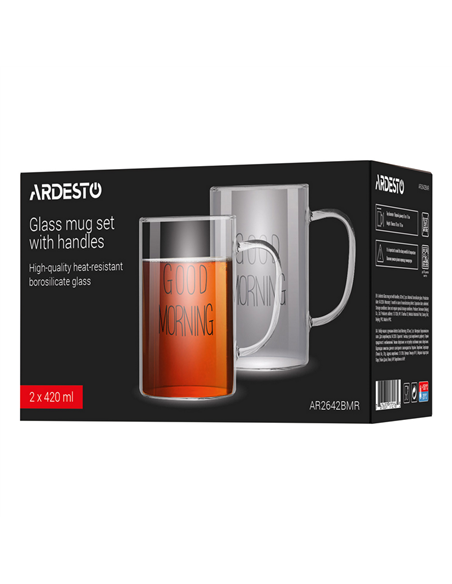 Set cupe Ardesto AR2642BMR, 420 ml, 2 bucs, Transparent