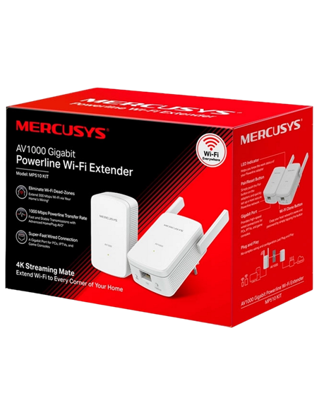 Wi-Fi + Powerline adapter MERCUSYS MP510 KIT, AV1000, 1000 Mbps, Alb